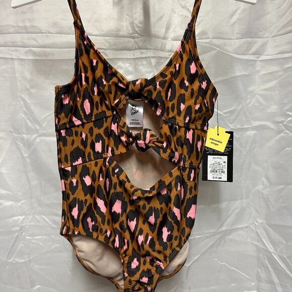 Art Class Wild Cat Leopard Spot Printed One Piece Swimsuit Cut Out Medium 8 Plus - Picture 1 of 3